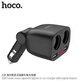 HOCO ที่ชาร์จในรถยนต์“ Z28 Power ocean” พร้อมจอแสดงผลดิจิตอล Car charger 2 USB ช่องจุดบุหรี่ 2  ช่อง