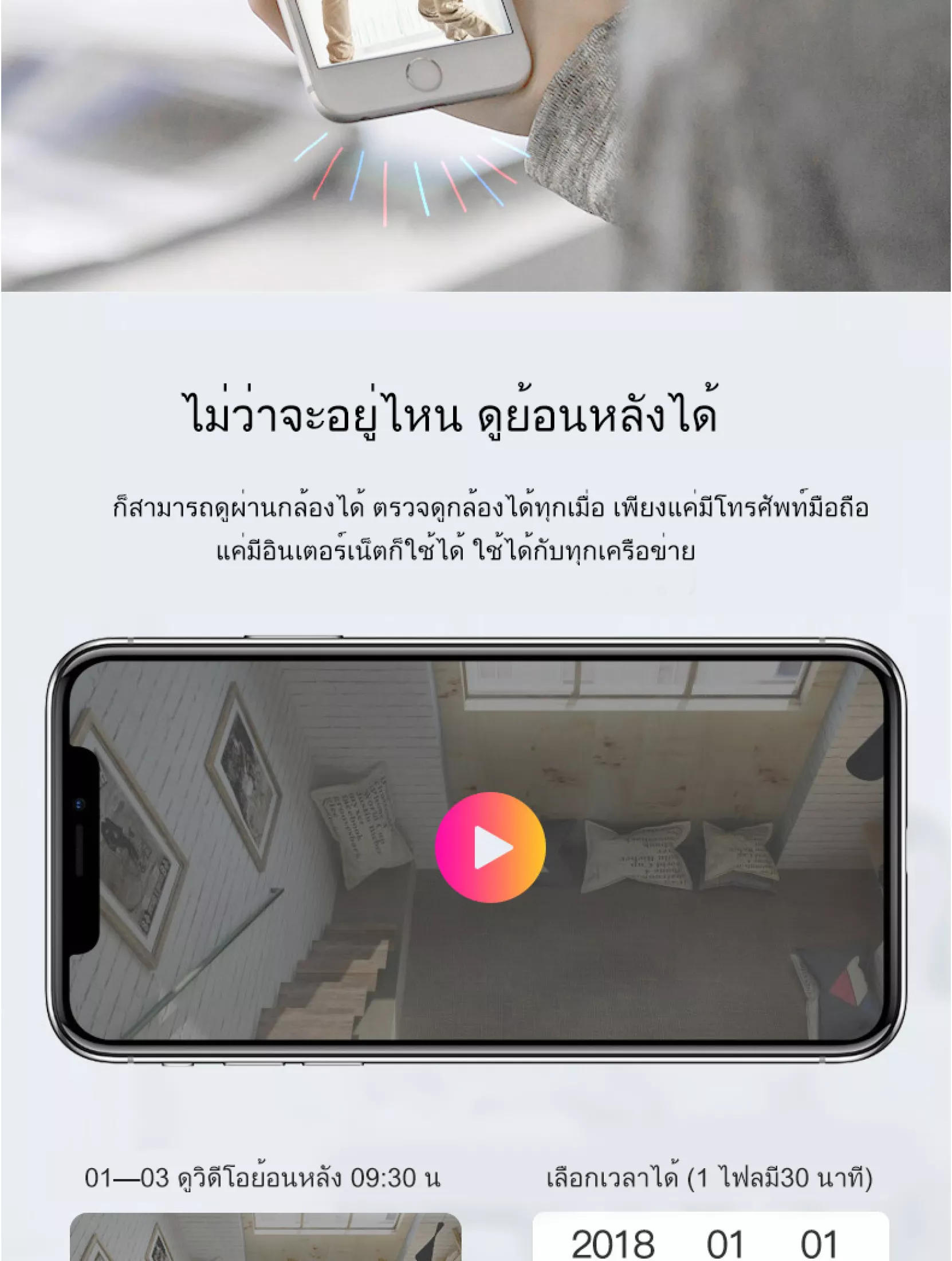 มุมมองเพิ่มเติมของสินค้า กล้องวงจรปิดติดบ้าน เสียงพูดไทยได้ รุ่นแรกของโลก +ดูออนไลน์ผ่านมือถือ+บันทึกชัดระดับHD+สว่างอินฟราเรดมากถึง 6 ดวง+หมุนตามอัตโนมัติ