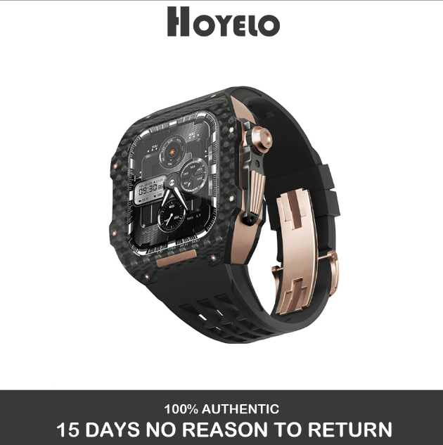 Hoyelo Carbon Fiber Modification Kit For Apple Watch 8 7 45MM Rubber Set for i Watch 8 7 SE 6 54 44mm 45mm Luxury Metal Bezel Frame Carbon Cover 44mm ราคา 8,699 บาท*ส่งฟรี