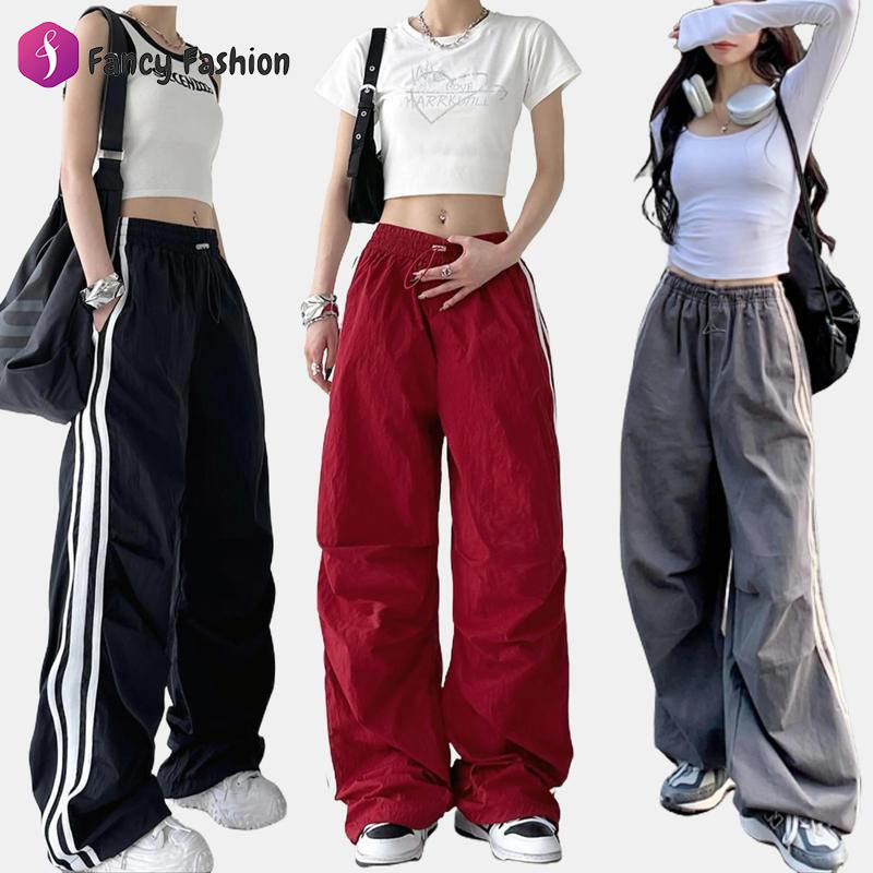 Fancy Fashion พร้อมส่งจากกทม ✨กางเกงขายาวสีดำ Cargo pant🌸กางเกงคาร์โก้เอวยางยืดอเนกประสงค์สไตล์อเมริกัน ราคา 129 บาท*ส่งฟรี