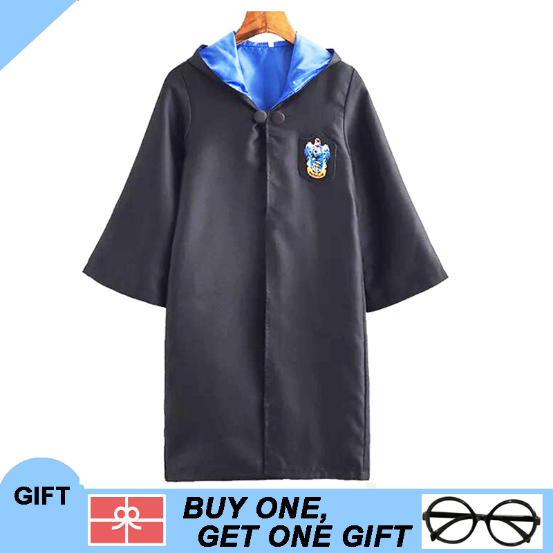 HIKAYA 2020 เสื้อคลุมแฮรี่ Harry Potter Halloween cosplay costume, ชุดแฮรี่พอตเตอ hooded robes children & adult (for body height 110 to 185cm), with gift glasses frame for fun