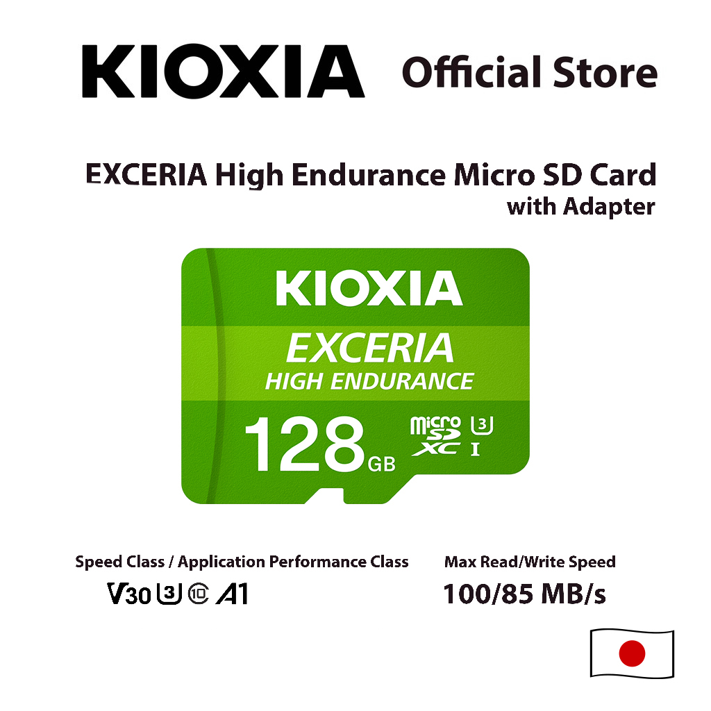 KIOXIA EXCERIA High Endurance MicroSDXC UHS-I Card 128GB/256GB/512GB with SD Adapter - V30 U1 A1 Class ราคา 1,980 บาท*ส่งฟรี