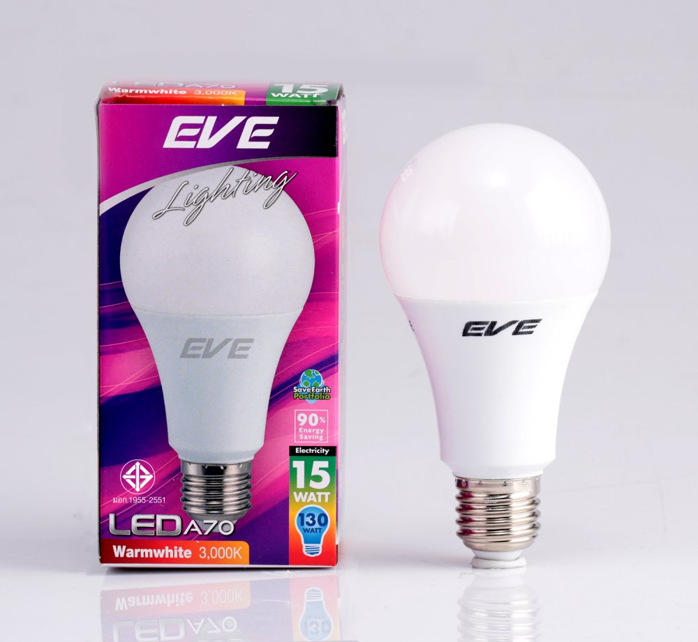 EVE หลอดแอลอีดี A70 15 วัตต์ วอร์มไวท์ E27 แพ็ค 6 หลอด EVE หลอดแอลอีดี A70 15 วัตต์ วอร์มไวท์ E27 แพ็ค 6 หลอด