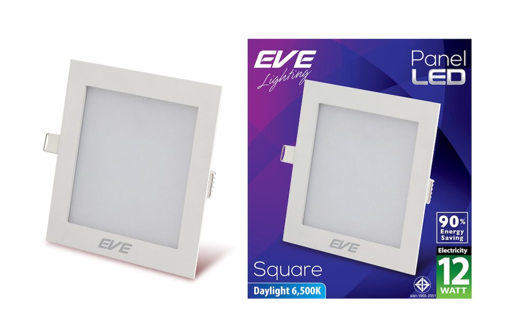 Eve โคมพาเนลไลท์แอลอีดี หน้าเหลี่ยม 12 วัตต์ เดย์ไลท์ แพ็ค 3 ชุด Eve โคมพาเนลไลท์แอลอีดี หน้าเหลี่ยม 12 วัตต์ เดย์ไลท์ แพ็ค 3 ชุด