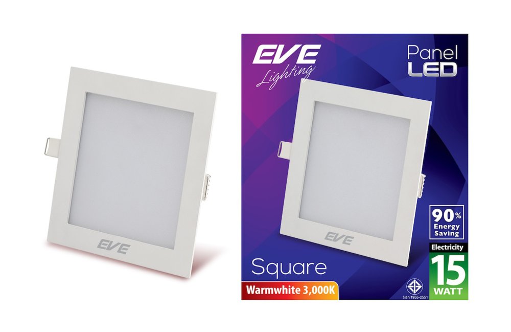 Eve โคมพาเนลไลท์แอลอีดี หน้าเหลี่ยม 15 วัตต์ วอร์มไวท์ แพ็ค 3 ชุด