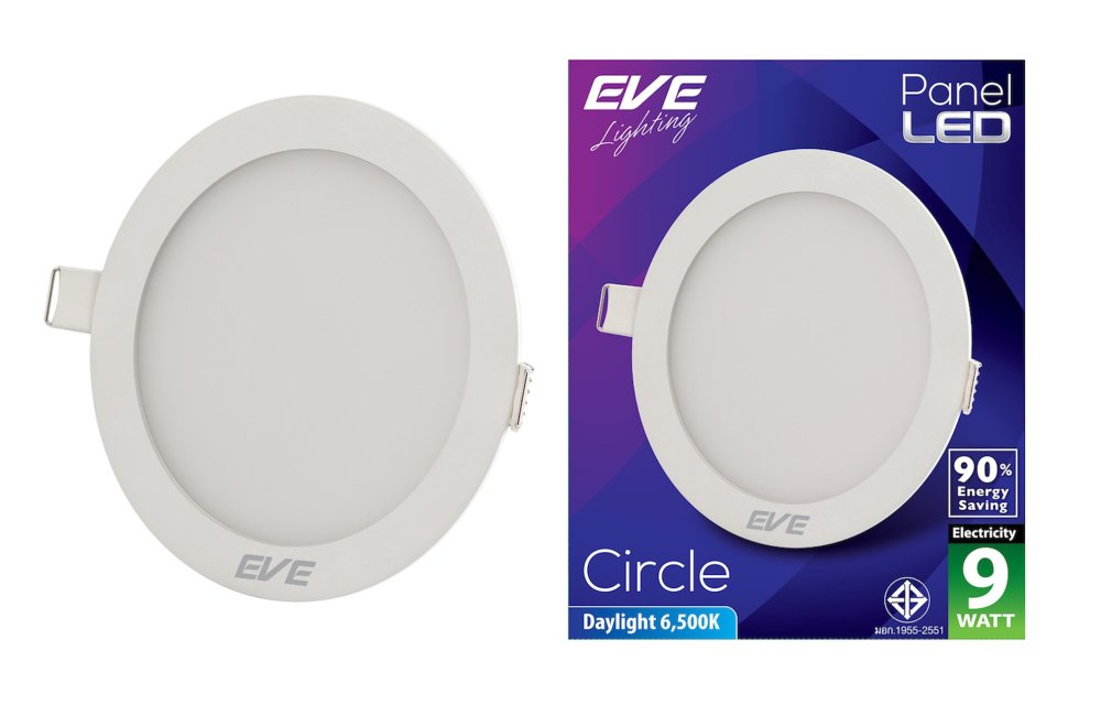 Eve โคมพาเนลไลท์แอลอีดี หน้ากลม 9 วัตต์ เดย์ไลท์ แพ็ค 3 ชุด