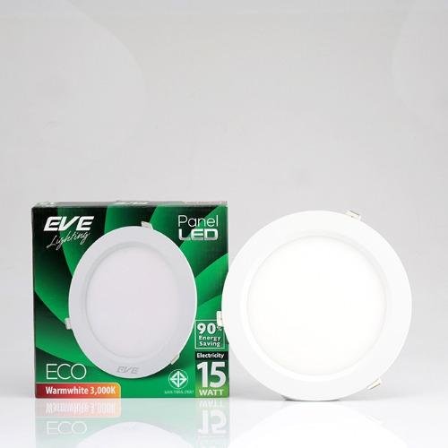 EVE โคมพาเนลไลท์แอลอีดี อีโค หน้ากลม 15 วัตต์ วอร์มไวท์ แพ็ค 3 ชุด