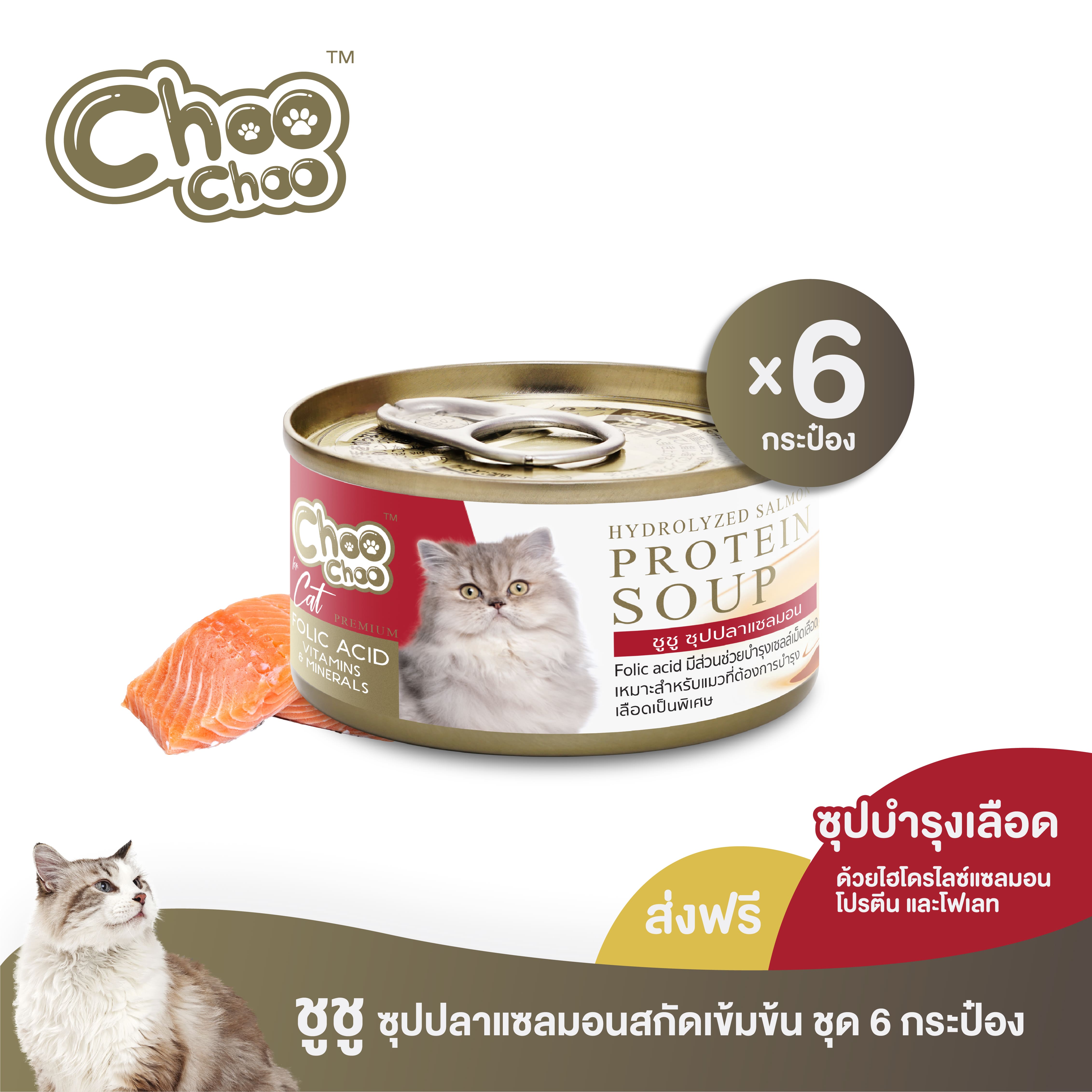 [ส่งฟรี] ChooChoo ชูชู ซุปปลาแซลมอนสกัดเข้มข้น สูตรบำรุงเลือด 6 กระป๋อง (80กรัมx6กระป๋อง) ราคา 229 บาท*ส่งฟรี