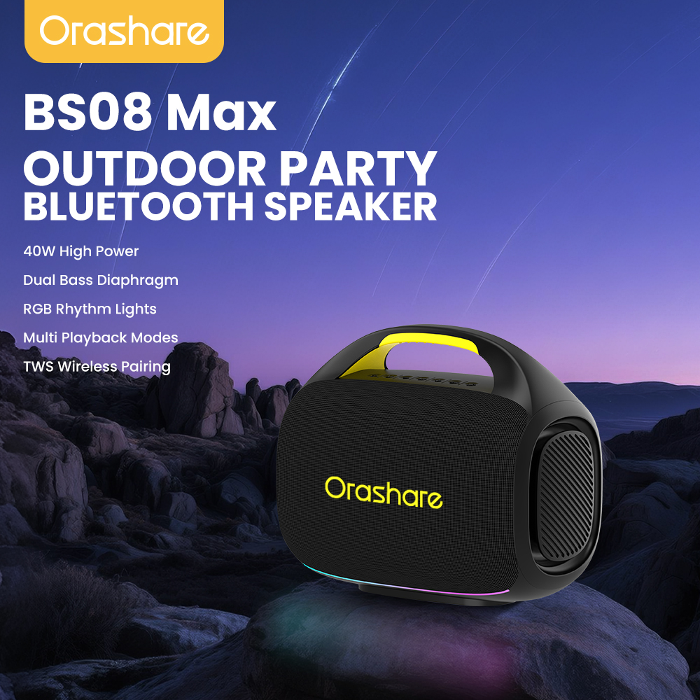 Orashare BS08 MAXลําโพงบลูทูธเบสหนัก40W TWSแบตเตอรี่4000mAh พร้อมไฟ RGBกันน้ำระดับ IPX6 bluetooth speaker