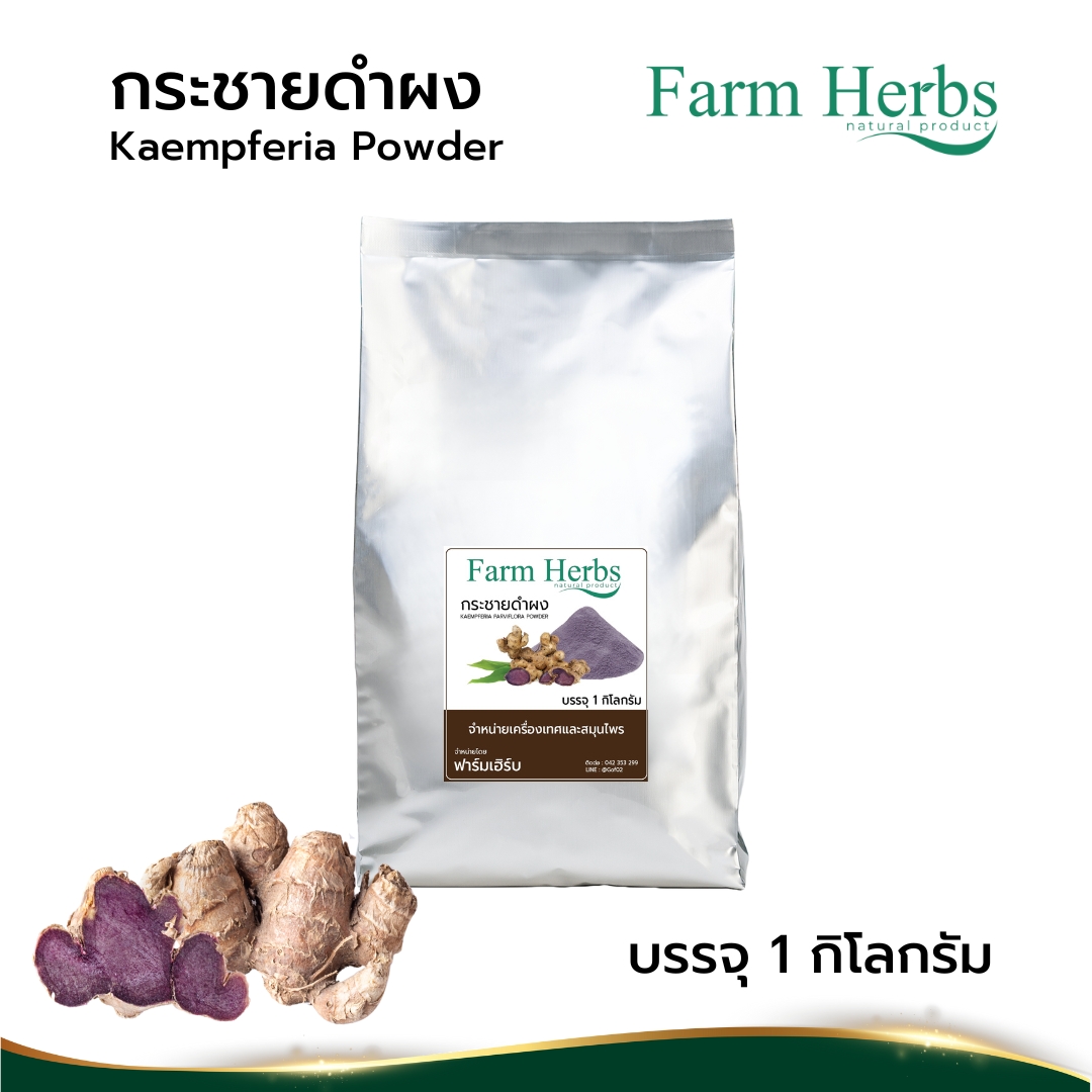 กระชายดำผง 100% Black galingale powder ตราฟาร์มเฮิร์บ ขนาด 1 กิโลกรัม ราคา 408 บาท*ส่งฟรี