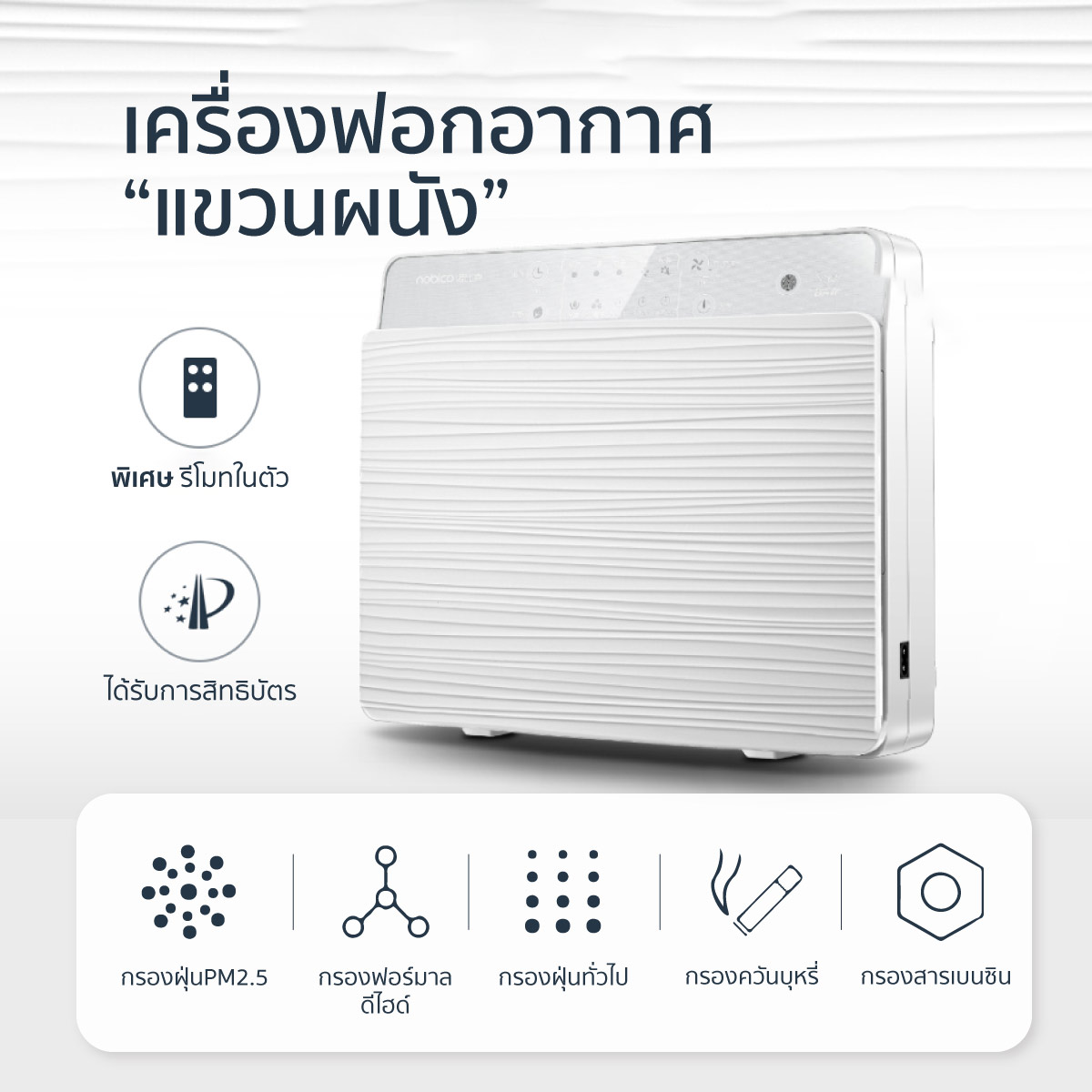 Nobico รุ่น NBO-J022 เครื่องกรองอากาศ เครื่องฟอกอากาศ กรองฝุ่น PM2.5 แบบแขวนผนัง / Nobico NBO-J022 Household PM 2.5 Remover Wall-mounted Air Purifier