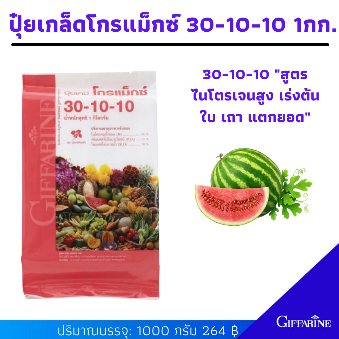 ปุ๋ยเกล็ดโกรแม็กซ์ 30-10-10 1กก. ปุ๋ยเกล็ด สูตรไนโตรเจน เร่ง ต้น ใบ เกา แตกยอด เร่งใบระยะแรก .ใบใหญ่ โคเร็ว ราคา 264 บาท*ส่งฟรี