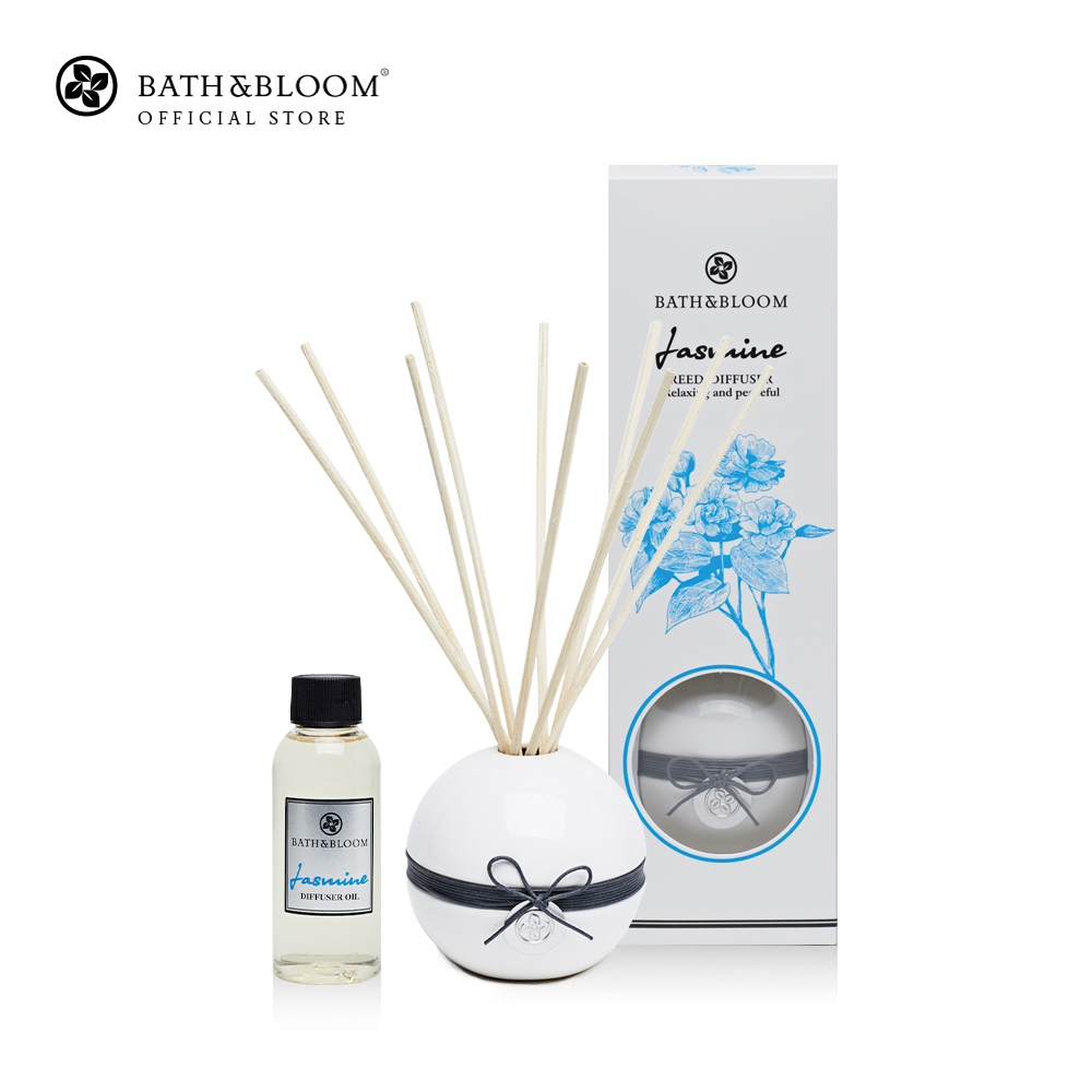 BATH & BLOOM Jasmine Diffuser 100ml. Set บาธ แอนด์ บลูม ชุดไม้หอมอโรม่าปรับอากาศกลิ่นดอกมะลิ 100 มล.+ ก้านไม้ ราคา 1,200 บาท*ส่งฟรี