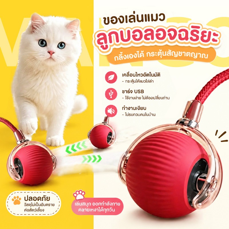 Mango Cat Ball, Automatic Cat Ball Rechargeable Smart Electric Cat Toy Rotating Interactive Cat Toy Cat Supplies ราคา 20 บาท*ส่งฟรี
