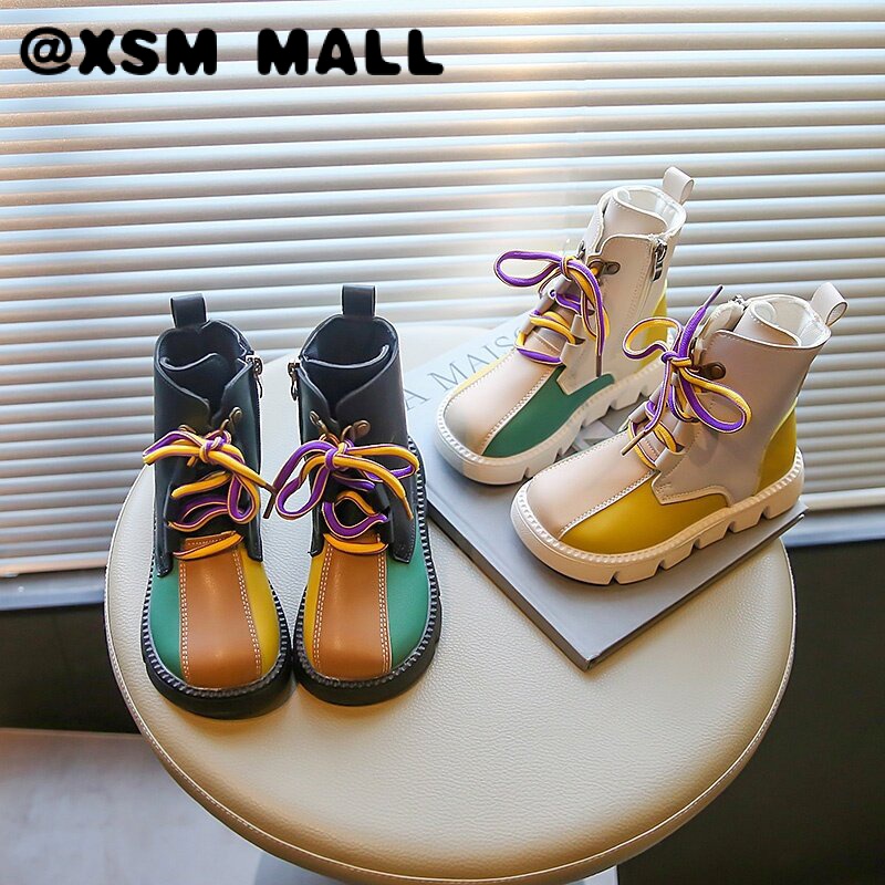 XSM MALL ฤดูใบไม้ร่วงฤดูหนาวสไตล์อังกฤษสาวสูงด้านบนรองเท้ามาร์ตินซิปหลายสีลูกไม้ขึ้นนุ่มแต่เพียงผู้เดียวป้องกันการลื่นเด็กรองเท้า3-16ปี T22N09CC-11 ราคา  431 บาท*ส่งฟรี