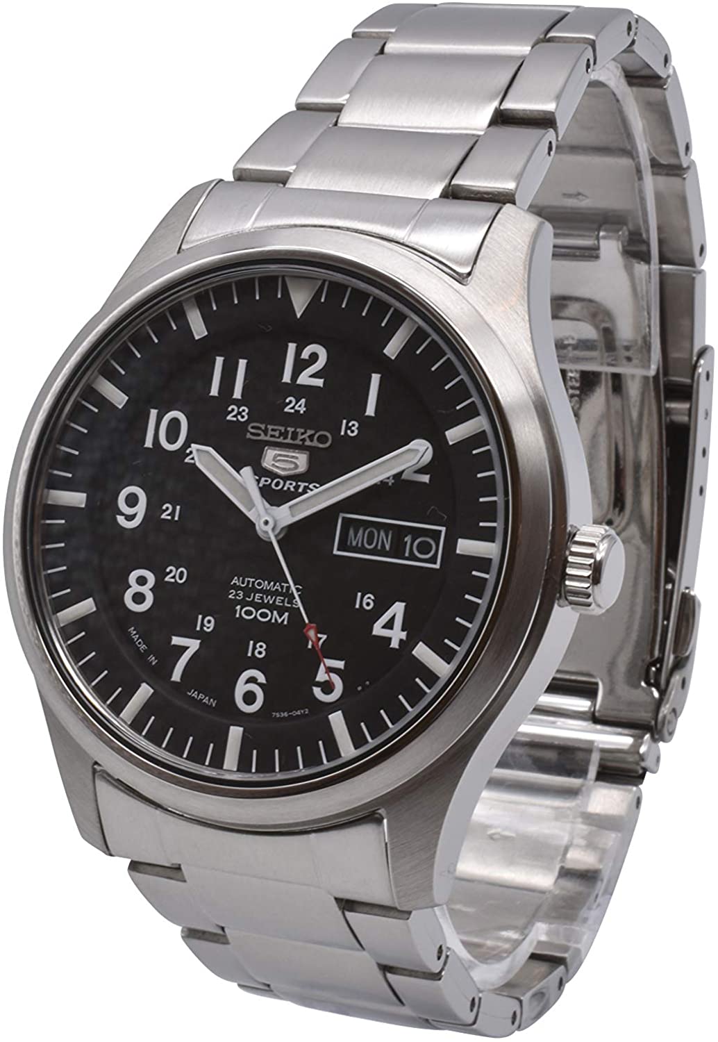 Đồng hồ Seiko cổ sẵn sàng (SEIKO SNZG13 Watch) Seiko SNZG13 Seiko 5  Automatic Black Dial Stainless-Steel Bracelet Watch [Hộp & Sách hướng dẫn  của Nhà sản xuất + Người bán bảo
