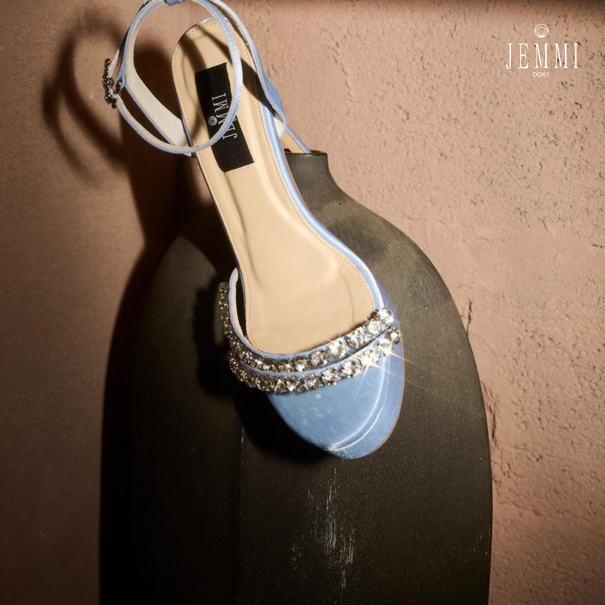 Jemmidoris 5-Inch High Satin Shoes, Diamond Front, Pointed Heel - Model Emilie Bridal High Heels Blue ราคา 4,190 บาท*ส่งฟรี