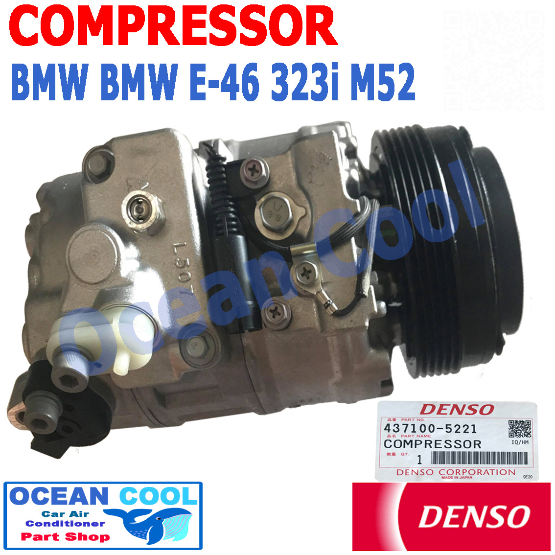 Compressor Bmw E46 323I 7Sbu16C Hfc134A Engine M52 Denso 437100-5220 Car Air Conditioner Compressor Compressor Com0056 Car Air Conditioner Parts ราคา 12,800 บาท*ส่งฟรี