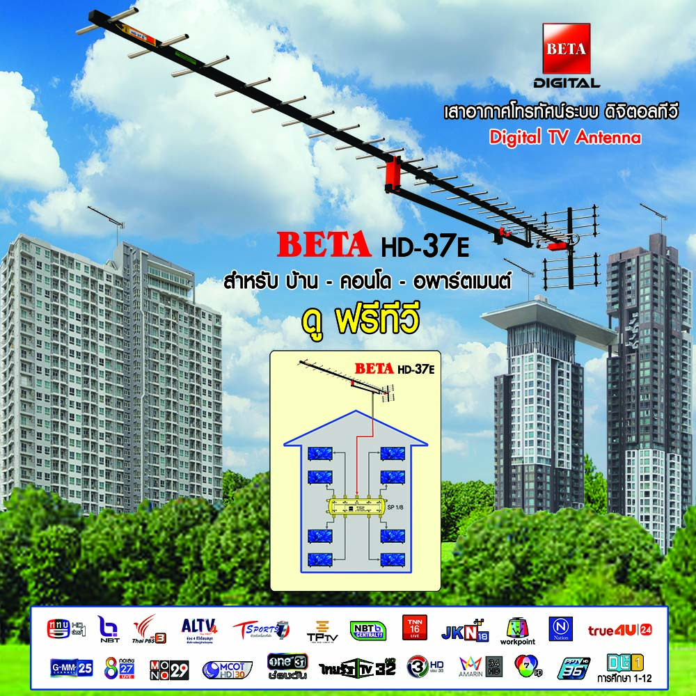 BETA เสาอากาศดิจิตอลทีวี UHF รุ่น HD-37E พร้อมสาย RG-6/u 20 เมตร ราคา 940 บาท*ส่งฟรี