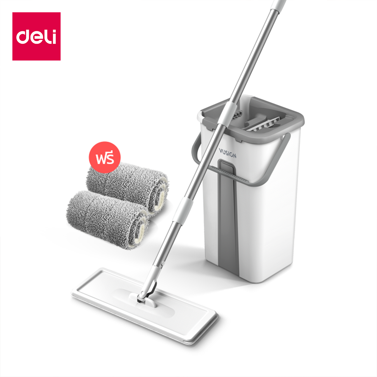 Deli ไม้ถูพื้น ไม้ม๊อบพร้อมถังแยกน้ำ มินิมอล ไม้ม๊อบถูพื้น ถังถูพื้น ไม้ม๊อบถูพื้นพร้อมถังปั่น หมุนได้ 360 องศา เข้าได้ทุกซอก เหมาะกับทุกพื้นผิว Mop Set ราคา 146 บาท*ส่งฟรี