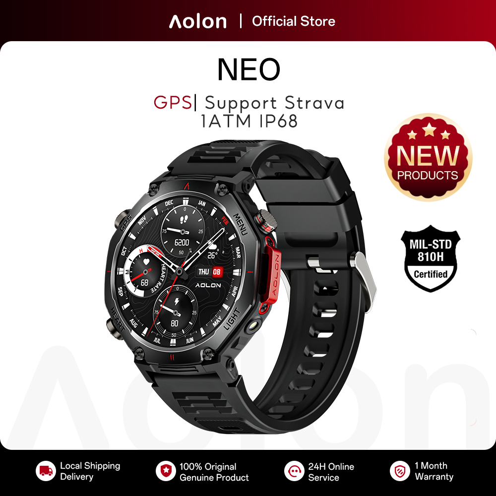Aolon Neo Gps Smartwatch with 1.46-Inch High-Definition Ips Screen for Men and Women. Gnss Positioning System, Heart Rate Blood Oxygen Levels. Waterproof to 1Atm and Ip68. High-Precision Compass, Flashlight, Customizable Buttons. Supports Strava. ราคา 1,349 บาท*ส่งฟรี
