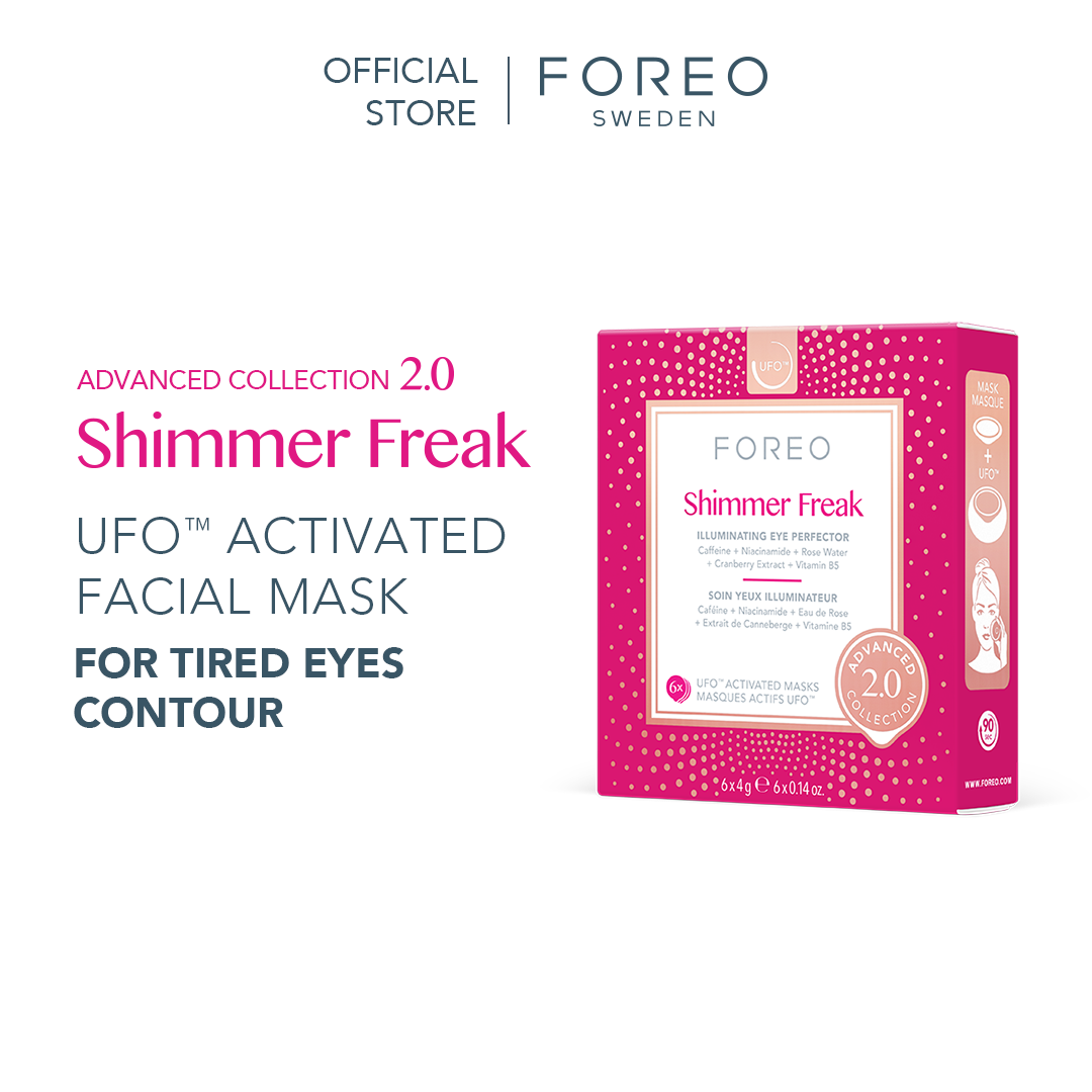 FOREO UFO Masks Shimmer Freak x 6 ฟอริโอ้ ยูเอฟโอมาส์ก สูตรสำหรับดูแลผิวหน้าและรอบดวงตา (6 ซอง/กล่อง) ราคา 990 บาท*ส่งฟรี