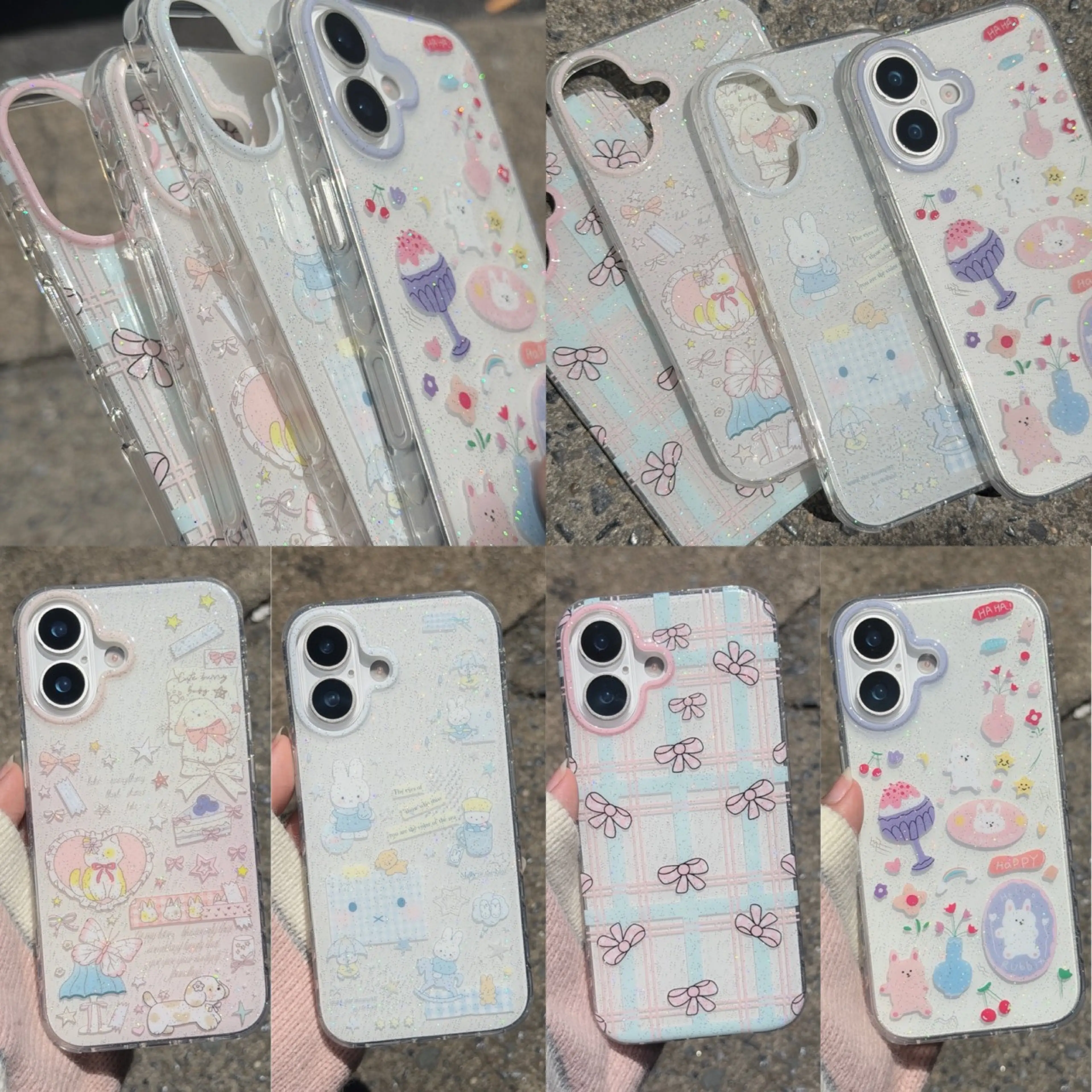 White Glitter Case Cartoon Pattern iPhone 11 12Promax 13 13Promax 14 14Plus 14Promax 15 15Plus 15Promax 16 16Promax 17 17Pro 17Promax