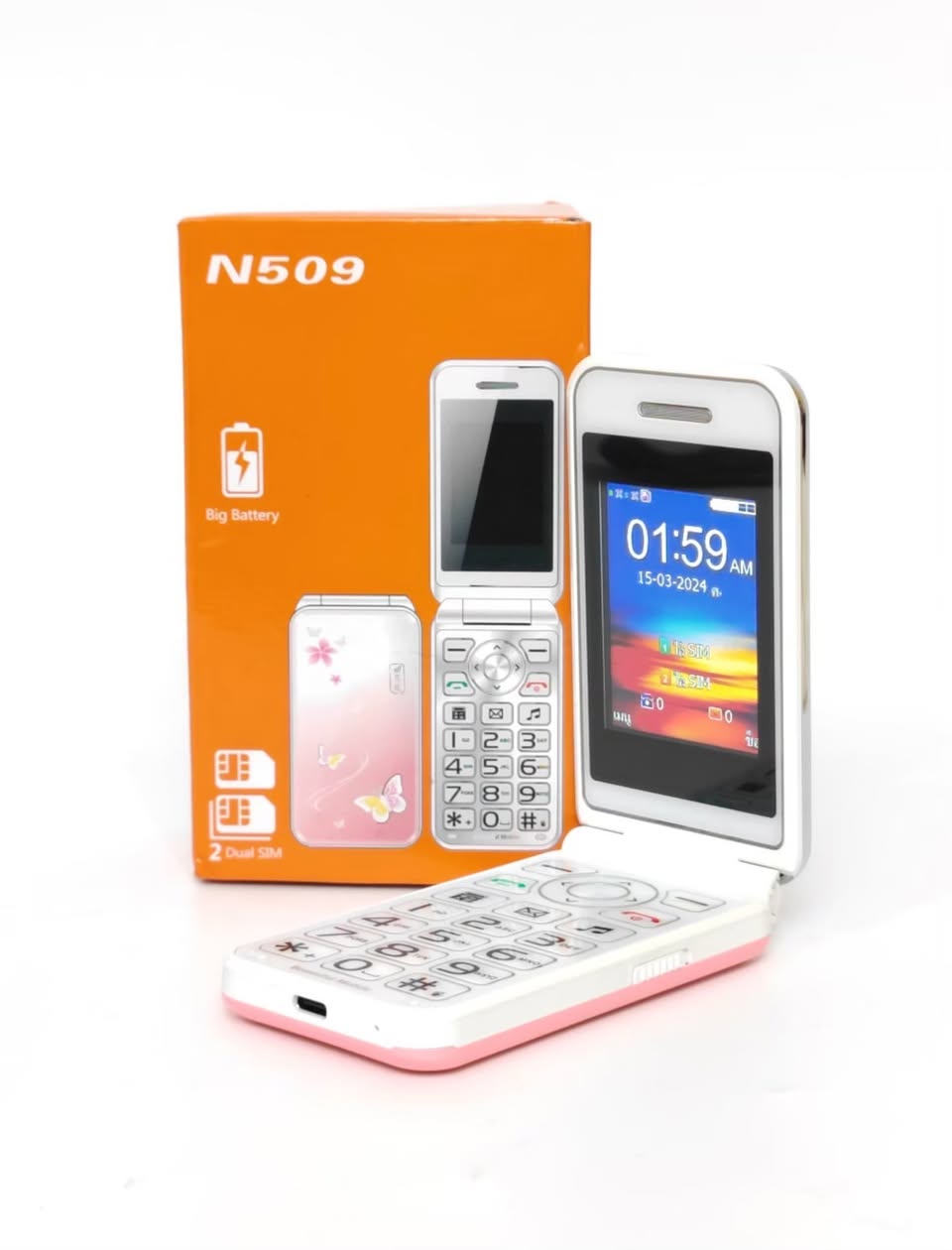 Lady Phone N509 – มือถือฝาพับสีชมพู น่ารัก ใช้งานง่าย แบตอึดสุดๆ ราคา 990 บาท*ส่งฟรี