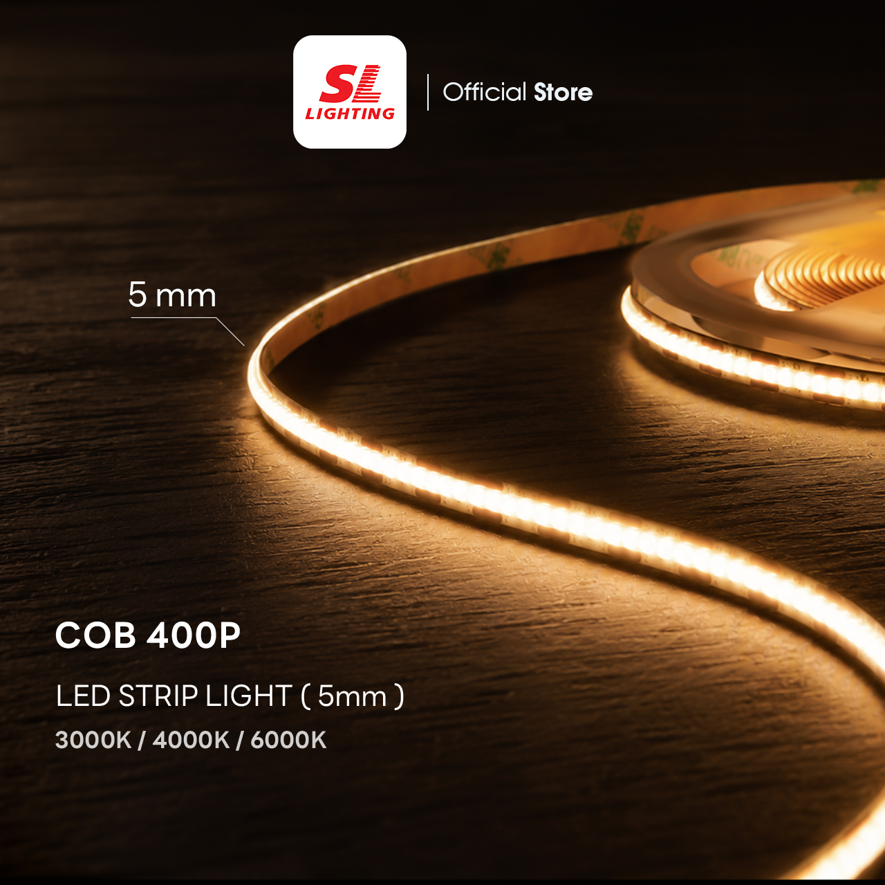 Sl Lighting | Cob Led Strip 400P 12V 10W 5m 5mm Cri90 Ip20 Led Cob Light Strip Can Be Cut Every 1 Cm. ราคา 450 บาท*ส่งฟรี