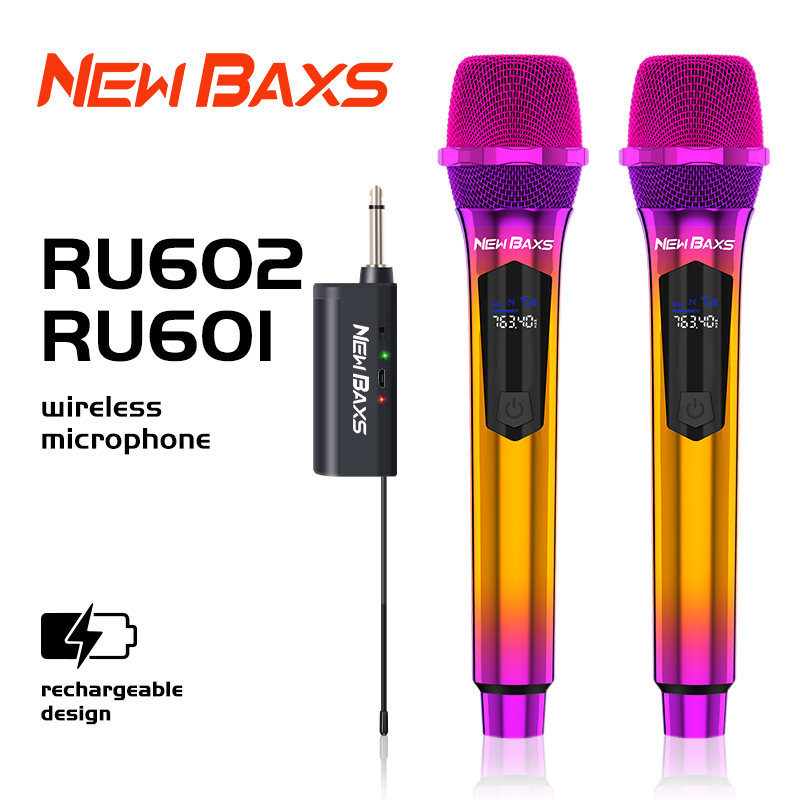 NewBaxs Ru601/ru602 UHF wireless microphone 5v color plated charging microphone 50 m Karaoke KTV party ราคา 222 บาท*ส่งฟรี