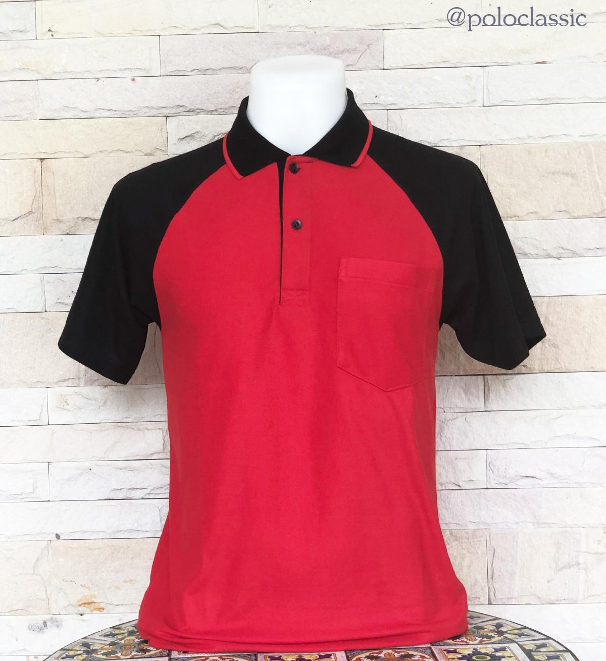 เสื้อโปโลผู้ชาย Men Polo Shirt Plain Polo T Shirt Soft Pique Short Sleeve Tops For Men Side Vents สีแดงแขนดำ เนื้อผ้านุ่ม สวมใส่สบาย ซึ่งมีทั้งแบบชาย และแบบผู้หญิง