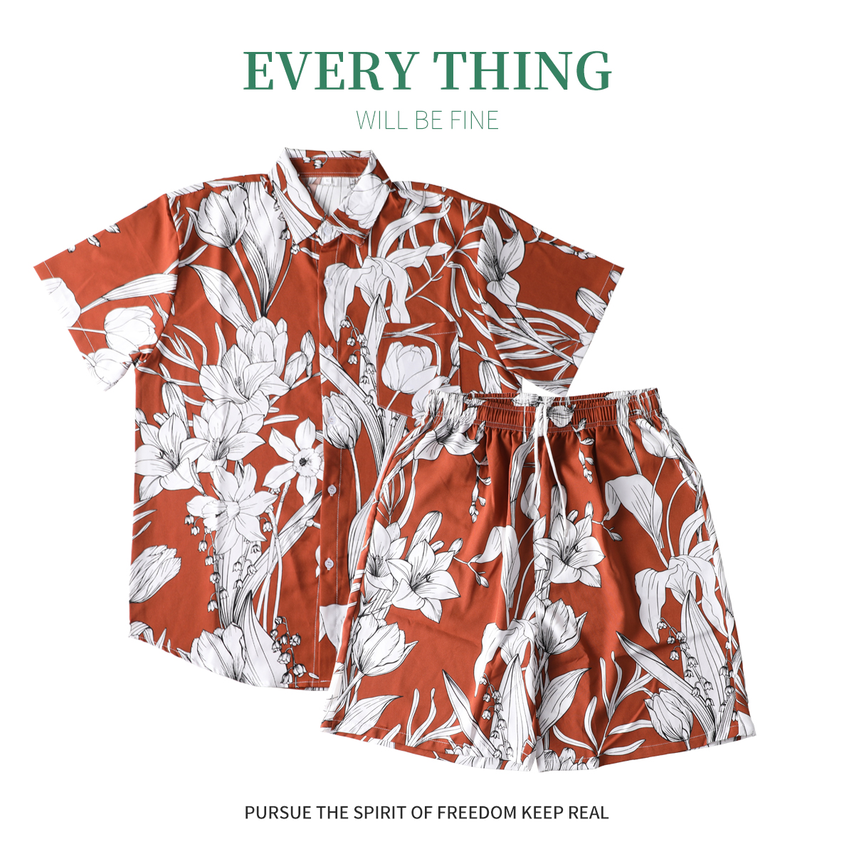 2 PCs Sea Suit 2 PCs Hawaii Songkran festival clothes set + pants colorful leaf flower saliva play set se25012 ราคา 199 บาท*ส่งฟรี