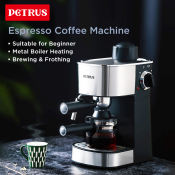 Petrus Espresso Coffee Maker with Milk Function, 1 Year Warranty