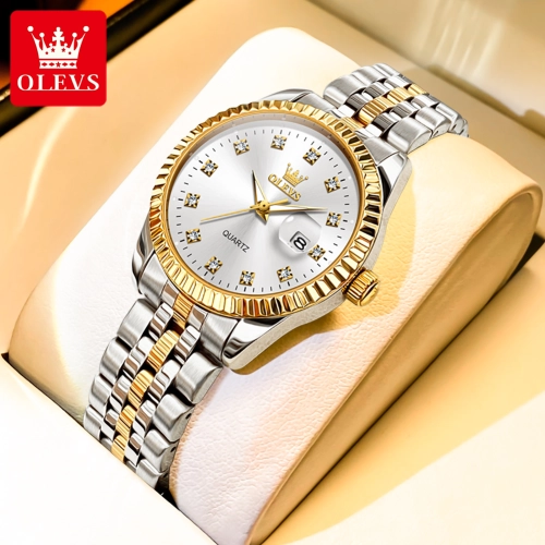 OLEVS นาฬิกาผู้หญิง แท้ ของแท้100% สายสเตนเลส แฟชั่น นาฬิกา ส่องสว่าง ปฏิทิน ประกันศูนย์1ปี