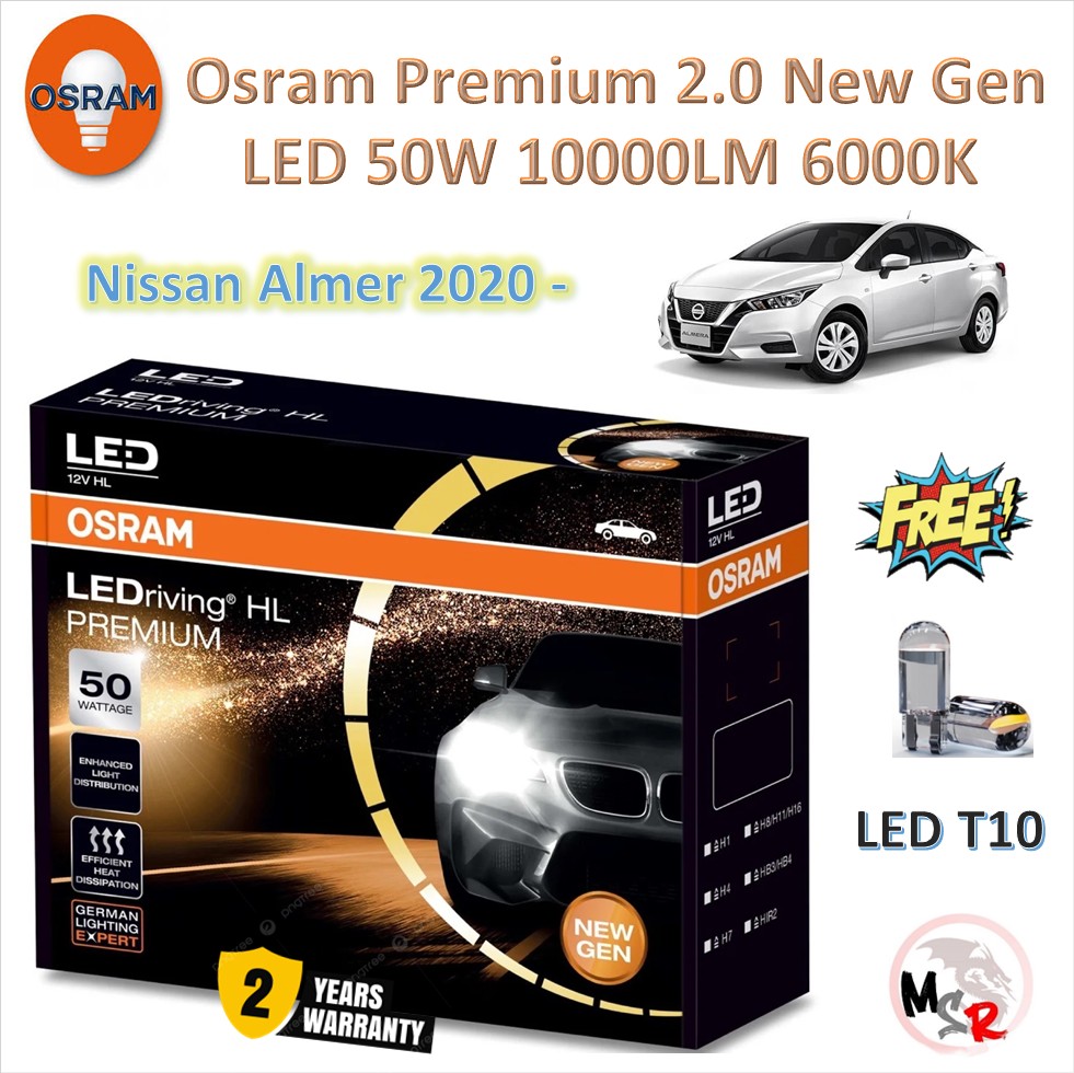 Osram premium 2.0 New Gen led 10000lm 50W 6000K Nissan Almera 2020-only original halogen free led T10 2 year warranty free shipping ราคา 3,300 บาท*ส่งฟรี