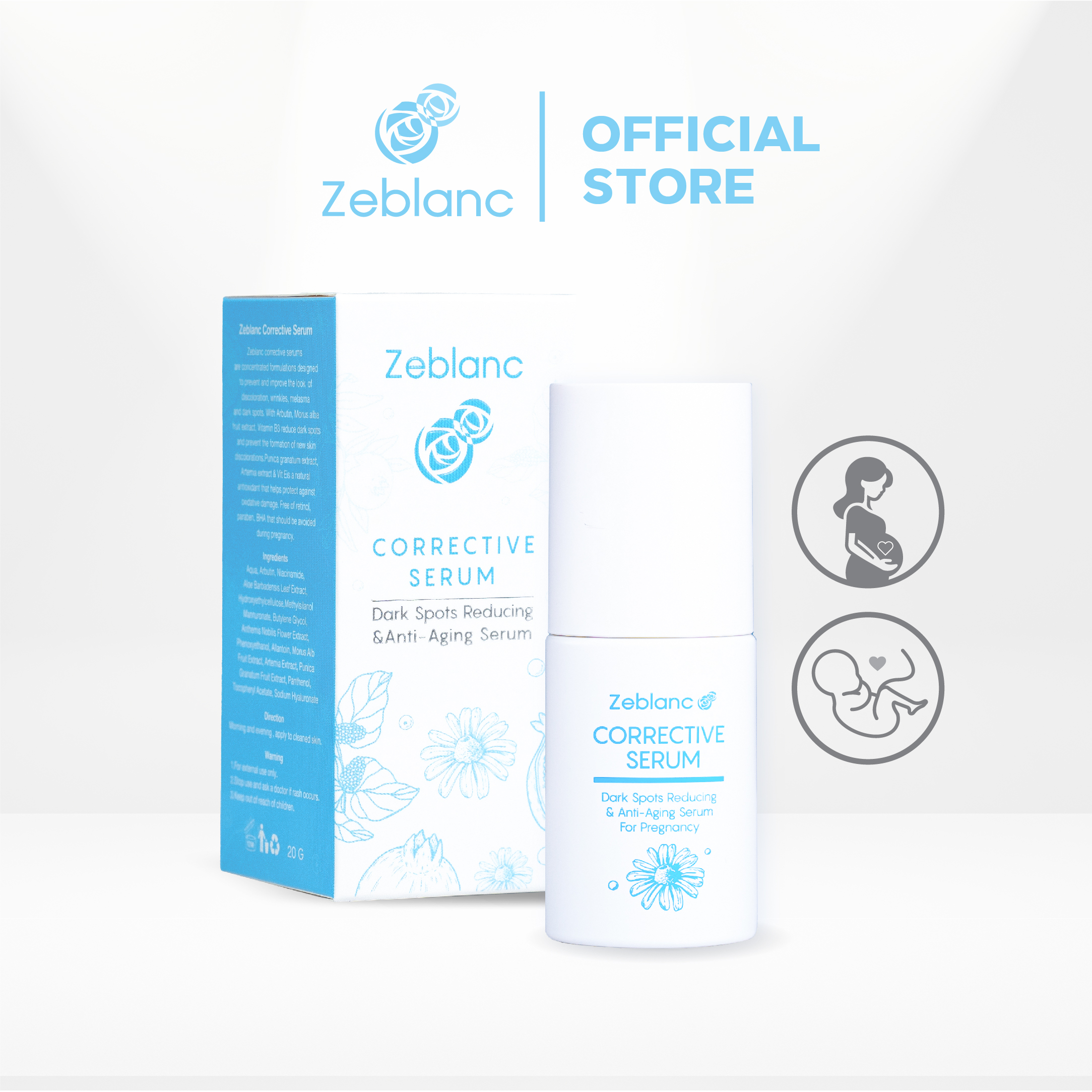 Serum for Pregnant Women, Cares for Blemishes, Freckles, Dark Spots. Zeblanc Corrective Serum, Free from Fragrance and Parabens. ราคา 690 บาท*ส่งฟรี