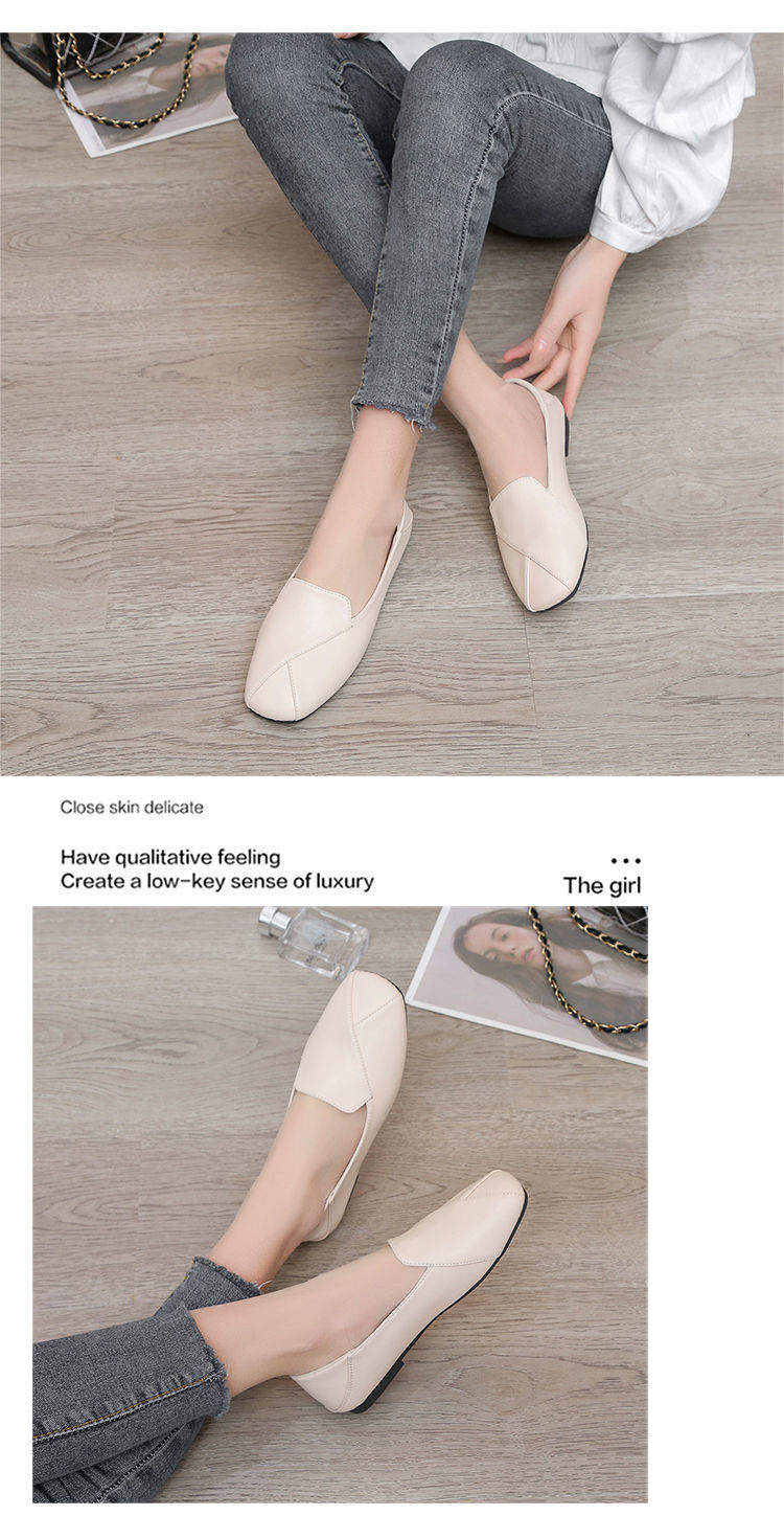 wtMei Fashion Small Leather Shoes Women's New Flat-soled Large Size Doll Single Shoes Soft Leather Low Heel Loafers Shoes