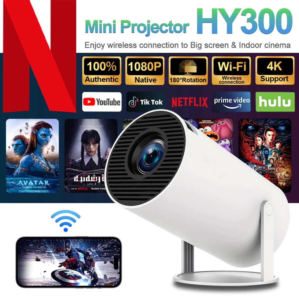 Anytrox Hy300 Ultra Portable Projector Android 11 270 ° Free Angle Bluetooth 5.0 130" Large Screen Display ราคา 1,050 บาท*ส่งฟรี