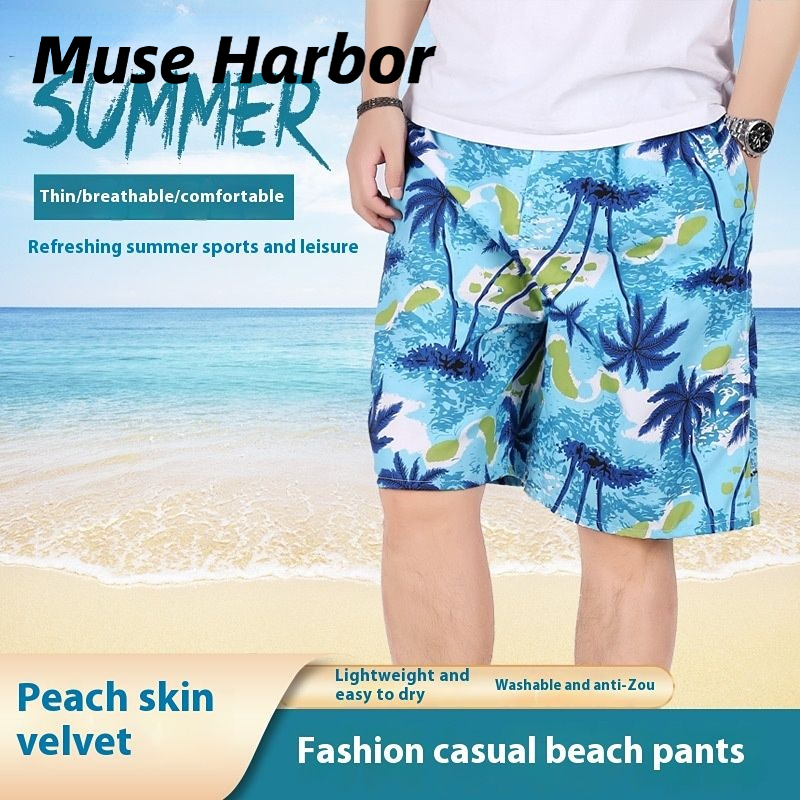 Muse Harbor กางเกงขาสั้นชายหาดผู้ชายฤดูร้อนพิมพ์กราฟฟิตีเอวยางยืดขนาดใหญ่แห้งเร็วกางเกงขาสั้นหลวมบางกางเกงแฟชั่นลำลอง ราคา 58 บาท*ส่งฟรี