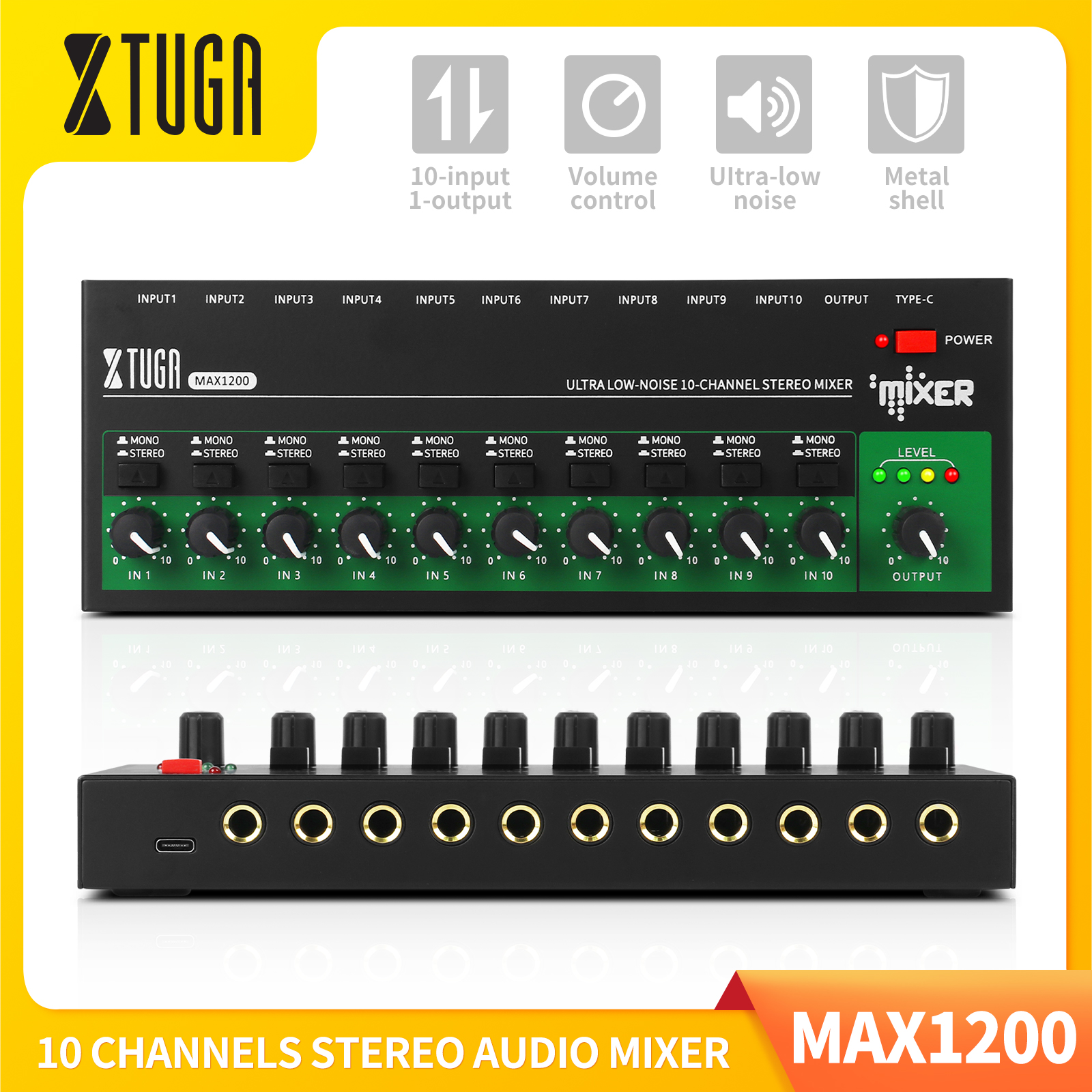 XTUGA MAX1200 10 Channel Mini Sound Mixer Audio Stereo Mixer Portable Ultra Low-Noise Line Mixer for Studio Recording Audio Equipment ราคา 1,199 บาท*ส่งฟรี