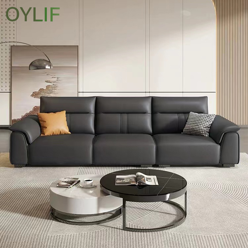 Oylif sofa leather living room straight row cushion soft brown leather sofa modern minimalist style sofa OY1041 ราคา 48,600 บาท*ส่งฟรี