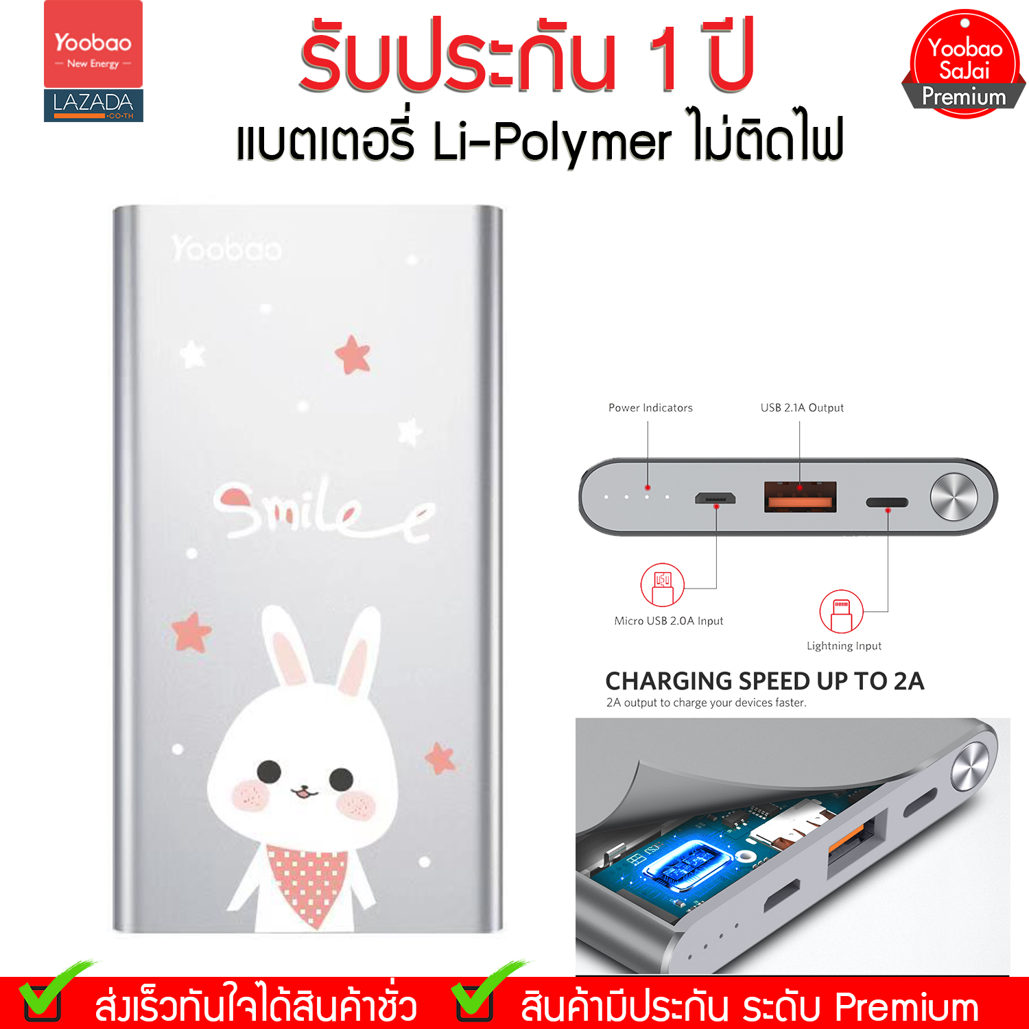 (ของแท้) Yoobao 20000mAh MA20 2.1A แบตเตอรี่สำรอง  (Input QC2.0) Dual Output Universal Charging