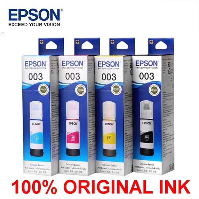 Epson original refill ink Epson 003 4 colors for Epson l3110/l3150/l5190/l3210/l3216/l3250/l3256/l5290/l5296 (receipt can be issued) ราคา 220 บาท*ส่งฟรี