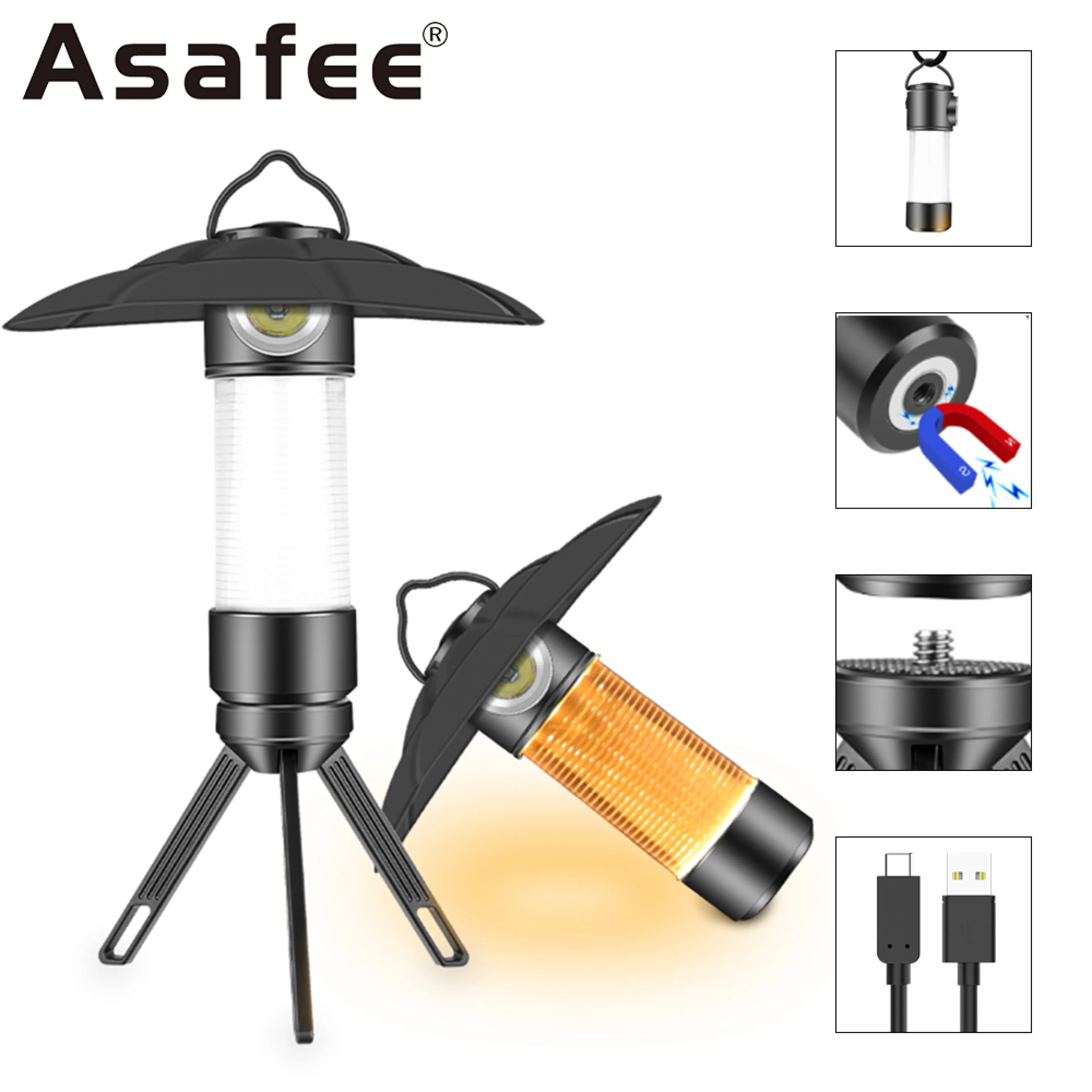 Asafee H778 ultra-bright refined outdoor camping light XPE+warm +red light 5-gear press switch Built-in battery Type-C USB charging IPX4 waterproof