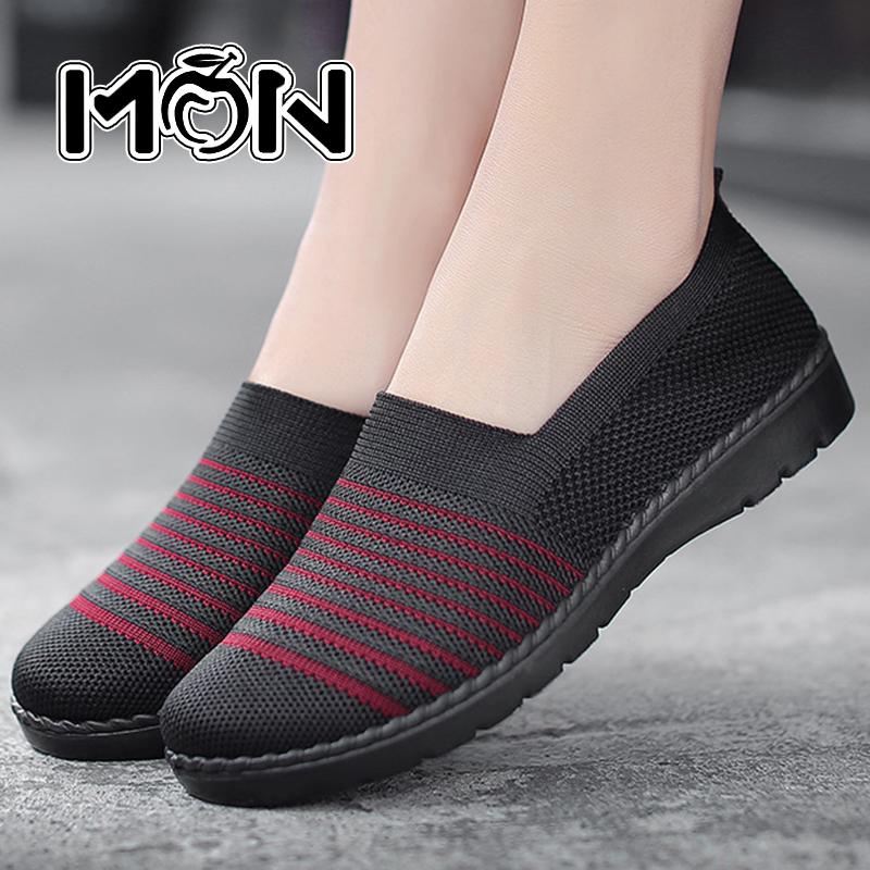 MON ผู้หญิงสบาย ๆ รองเท้าแบนสบายผู้หญิงรองเท้าวิ่งกลางแจ้งระบายอากาศรองเท้าที่เดิน