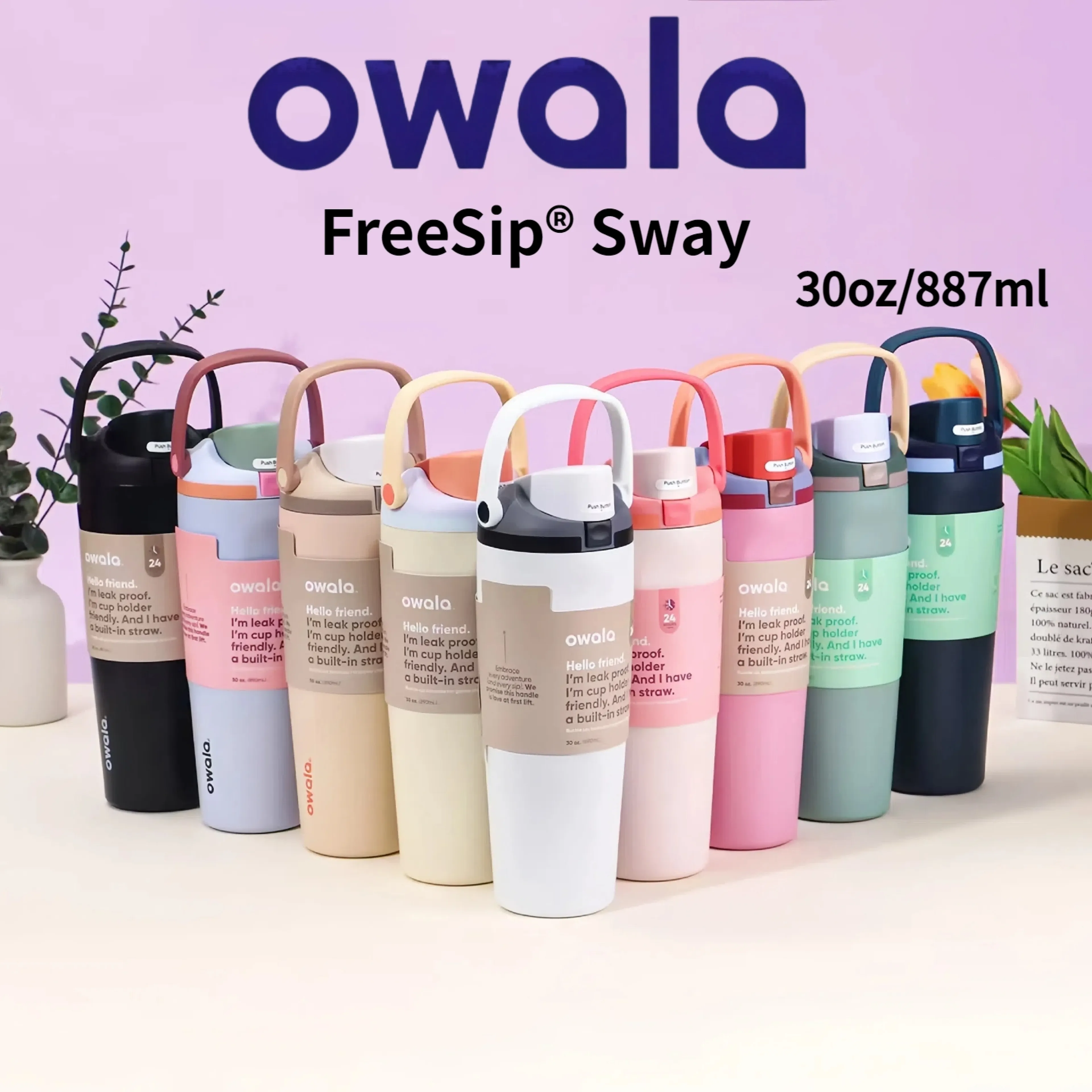 【100% Authentic】Owala Freesip Sway 30oz Stainless Steel Water Bottle Keeps Cold, Keeps Hot Sports Water Bottle with Straw