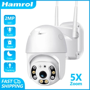 สินค้า Hamrol 1080P กล้องวงจรปิดระบบไวไฟ Ai Human Detection Two Way Audio สีการมองเห็นได้ในเวลากลางคืนความเร็วโดมไร้สายกล้องกันน้ำกลางแจ้ง4X ซูมกล้อง IP P2P บ้านกล้องรักษาความปลอดภัยระบบไร้สาย