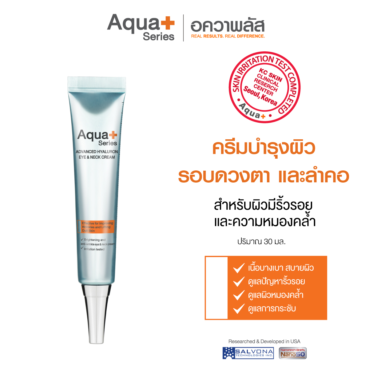 (Free Delivery) Aqua+ Series Advanced Hyaluron Eye & Neck Cream 30 Ml. Eye and Neck Cream for Skin Care, Care for Wrinkles and Dark Circles. ราคา 960 บาท*ส่งฟรี