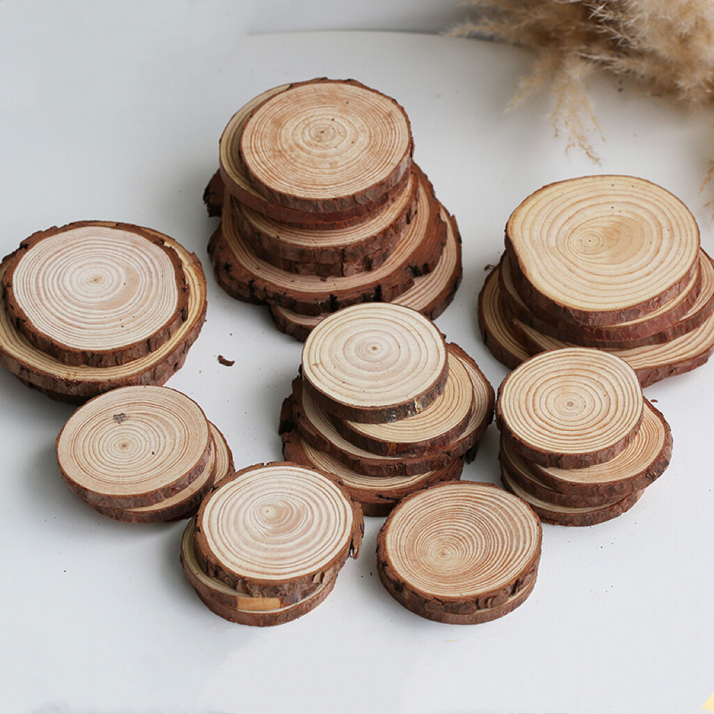 10PCS Natural Wood Pieces Slice Round Unfinished Wooden Discs for