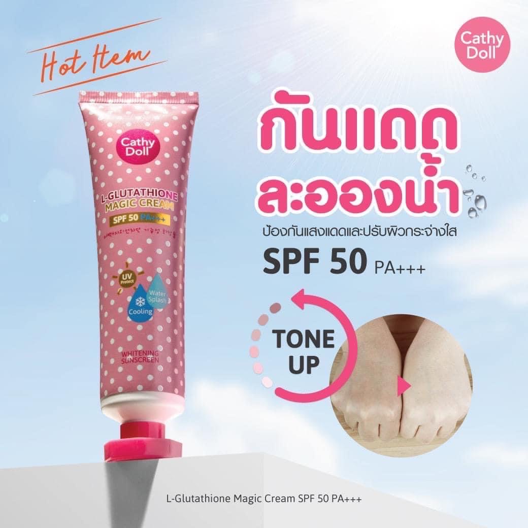 cathy l glutathione magic cream spf130 pa+++ ราคาส ง กันแดดละอองน้ำ Doll Whitening Sunscreen L-Glutathione SPF50PA+++ (ขนาด 60 ml.) Vitamin B12 Shots Specialist shop now Strength:0.5%